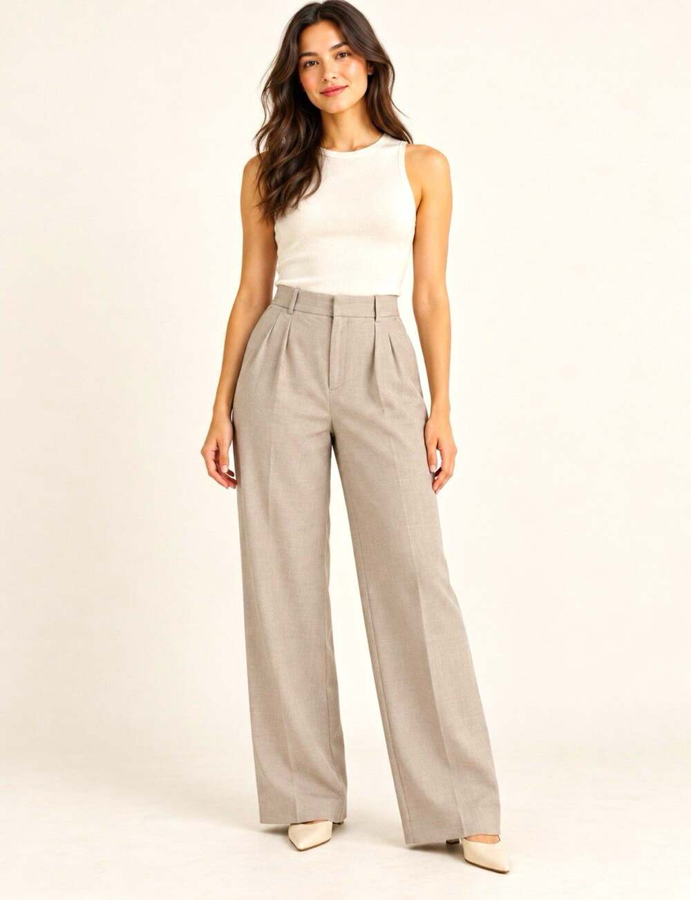 Abercrombie & Fitch Womens Medium Taupe High Rise Pleated Wide Leg Trouser Pants